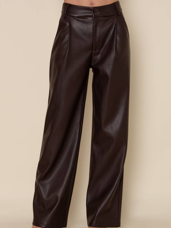SINGLE PLEAT VEGAN LEATHER PANTS-PI6837FO for wholesale by Fore Collection