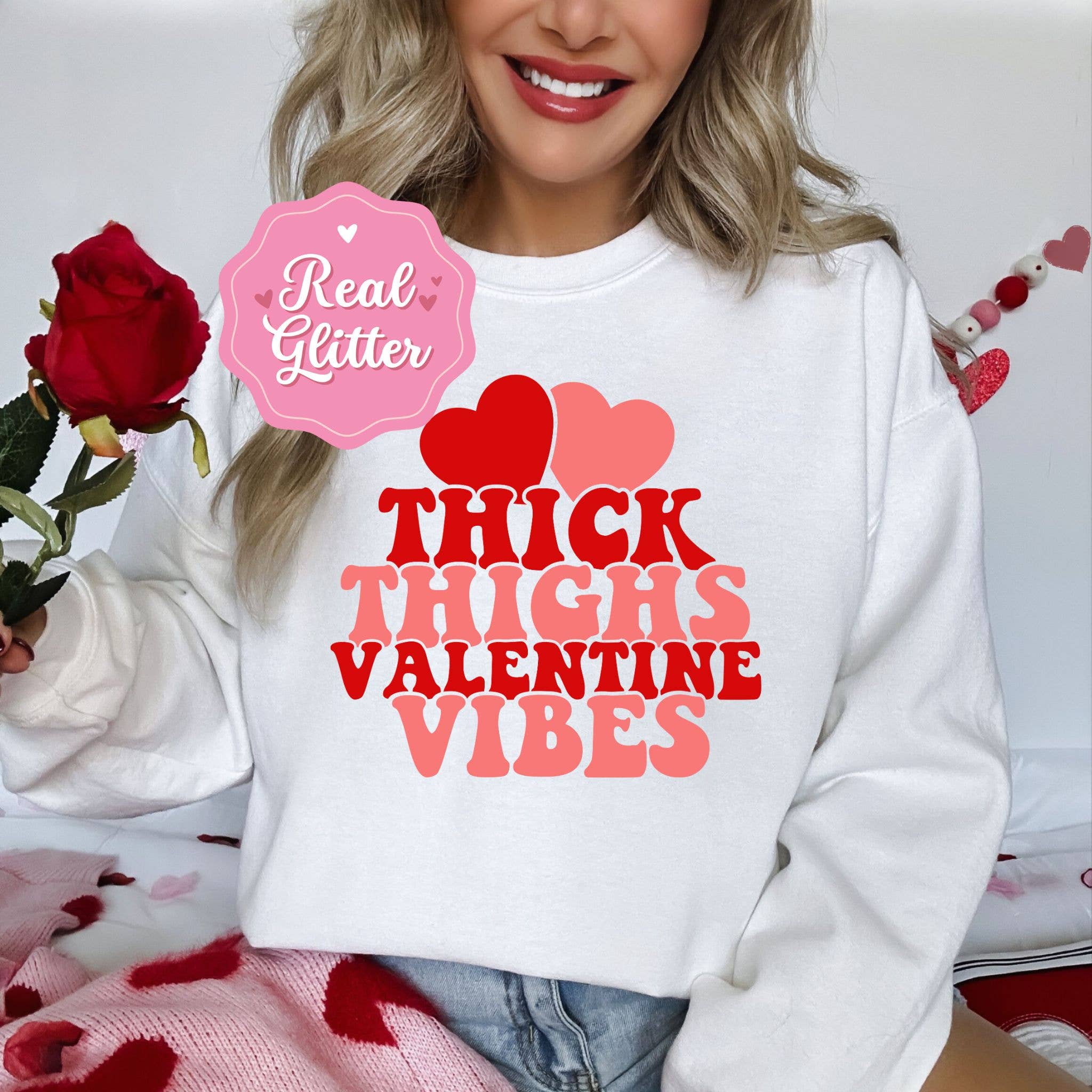 Nu Kustomz LLC - - Wholesale Graphic Sweatshirt - Women's - THICK THIGHS N V-DAY VIBES CREW SWEATSHIRT FOR WOMEN0