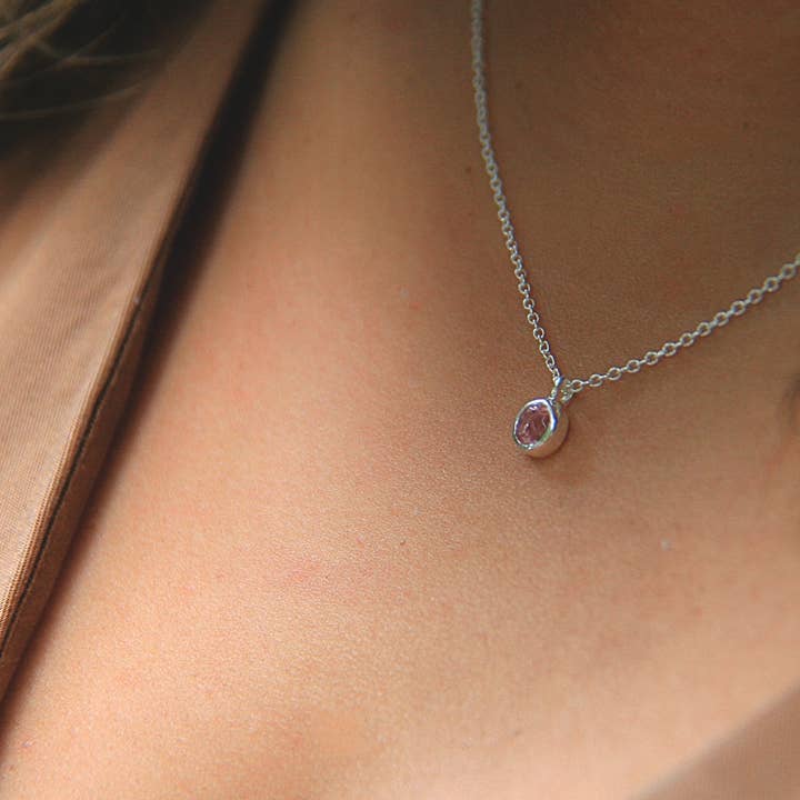 Heart and Lotus Sterling Silver Jewelry - Wholesale Pendant/Charm Necklace - April Birthstone Necklace in Cubic Zirconia + Sterling Silver2