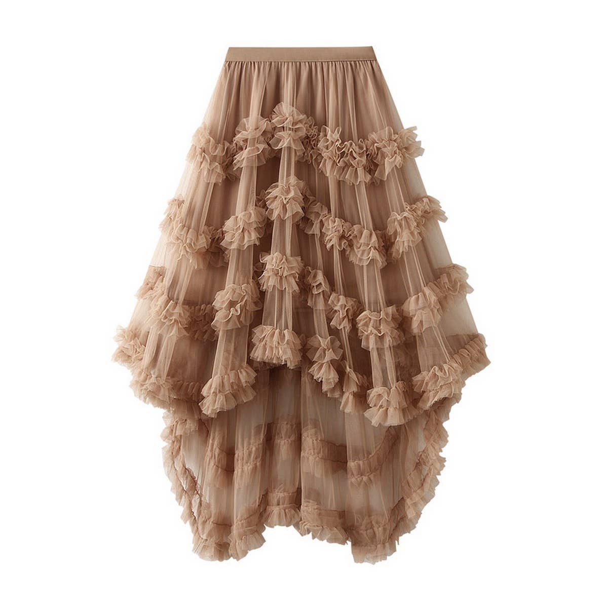 ACCITY - Wholesale Skirt - Women's - Candy Color Ruffle Tulle Irregular Midi Skirt_CWBMS04035