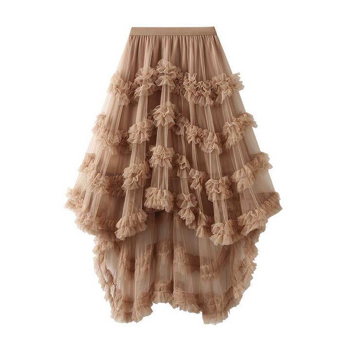 ACCITY - Wholesale Skirt - Women's - Candy Color Ruffle Tulle Irregular Midi Skirt_CWBMS04035