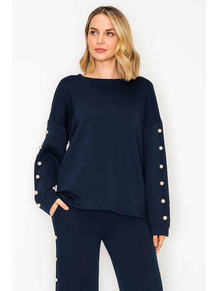 Joh Apparel - Venta al por mayor Jersey corto de punto - Mujer - Top de perlas Katri Stretch French Scuba43