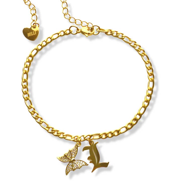 Initial Butterfly Anklet for wholesale by Milli London