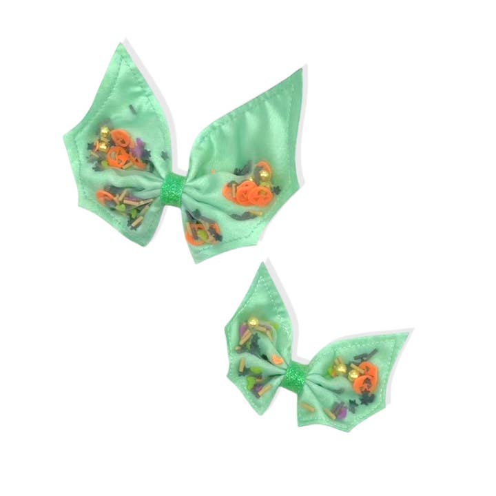 Light Aqua Bat Shaker Hair Tied Bow w/ Clip for wholesale by Pretty in Pink Bows