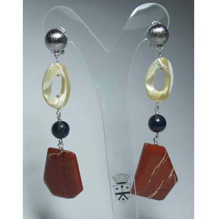 Earrings with red jasper, lapis lazuli and mother of pearl for wholesale by Giulia Sorvillo di Serino