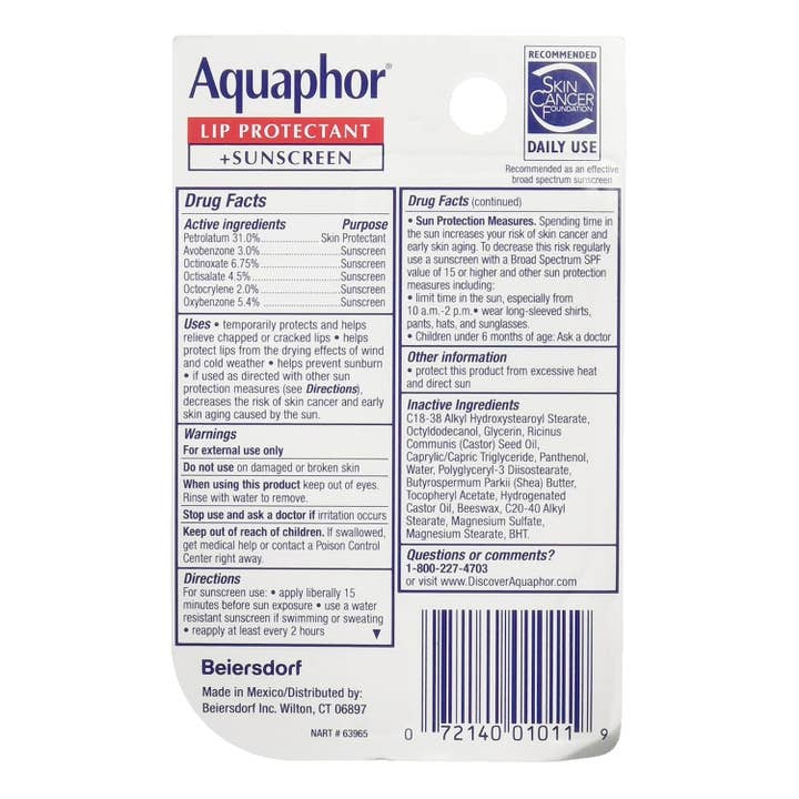 KT Supply – wholesale Läppbalsam – Aquaphor Lip Protectant Plus Solskyddsmedel SPF 30, 0,35 Oz1