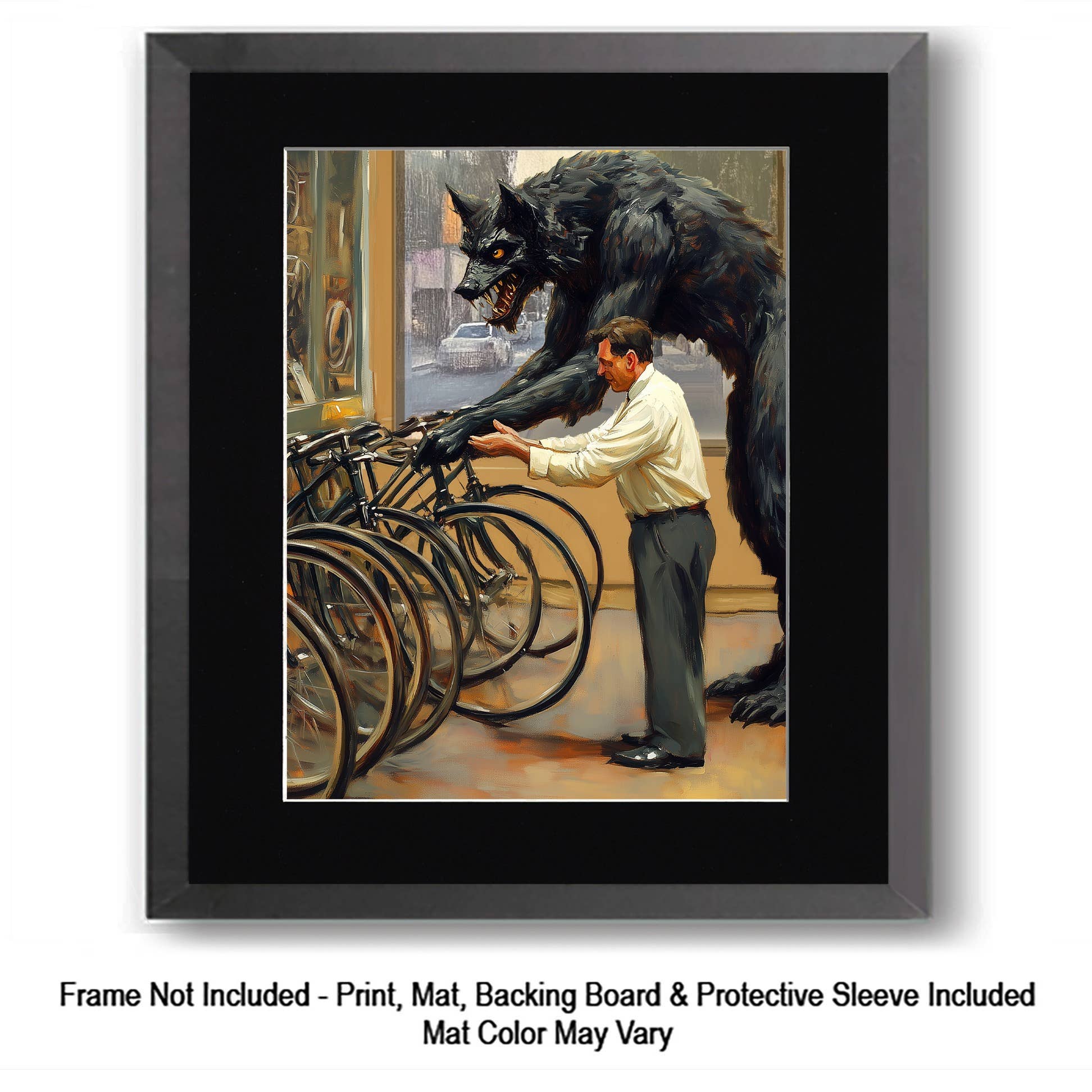 Mowbi – wholesale Art print – Wendigo at the Barber Shop - Monsters in Everyday Life Art Prints – 8″x10″ Artwork for 11″x14″ Frame9