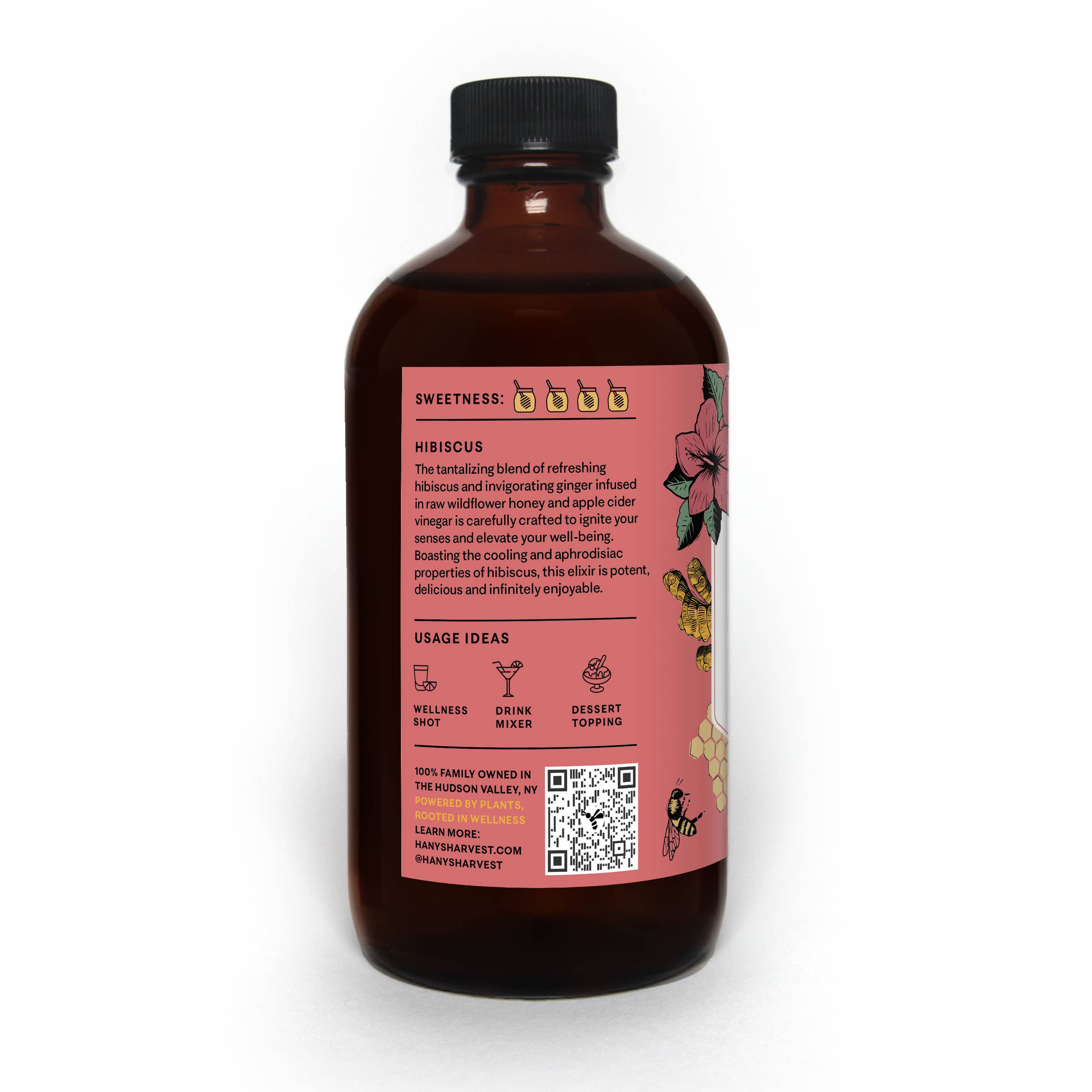 Hany's Harvest Inc - Venta al por mayor Zumos/tónicos saludables - Jarabe Herbal de Hibisco y Jengibre - Tónico de Bienestar con Miel Cruda1