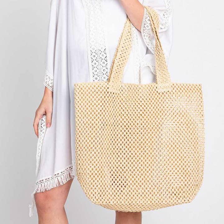 3AM BY H&D ACCESSORIES - Wholesale Beach Bag - SOLID CROCHET STRAW BAG