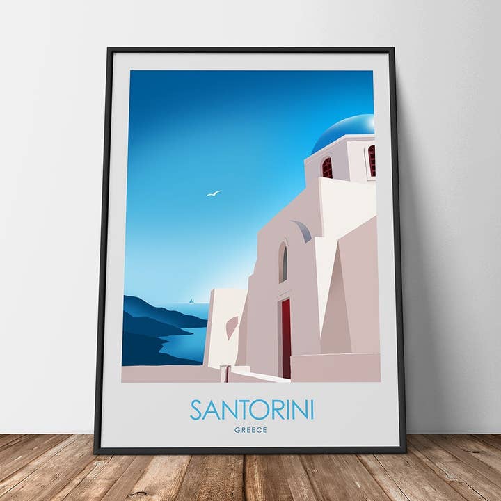 Impression minimaliste de Santorin en Grèce pour la vente par Studio Inception