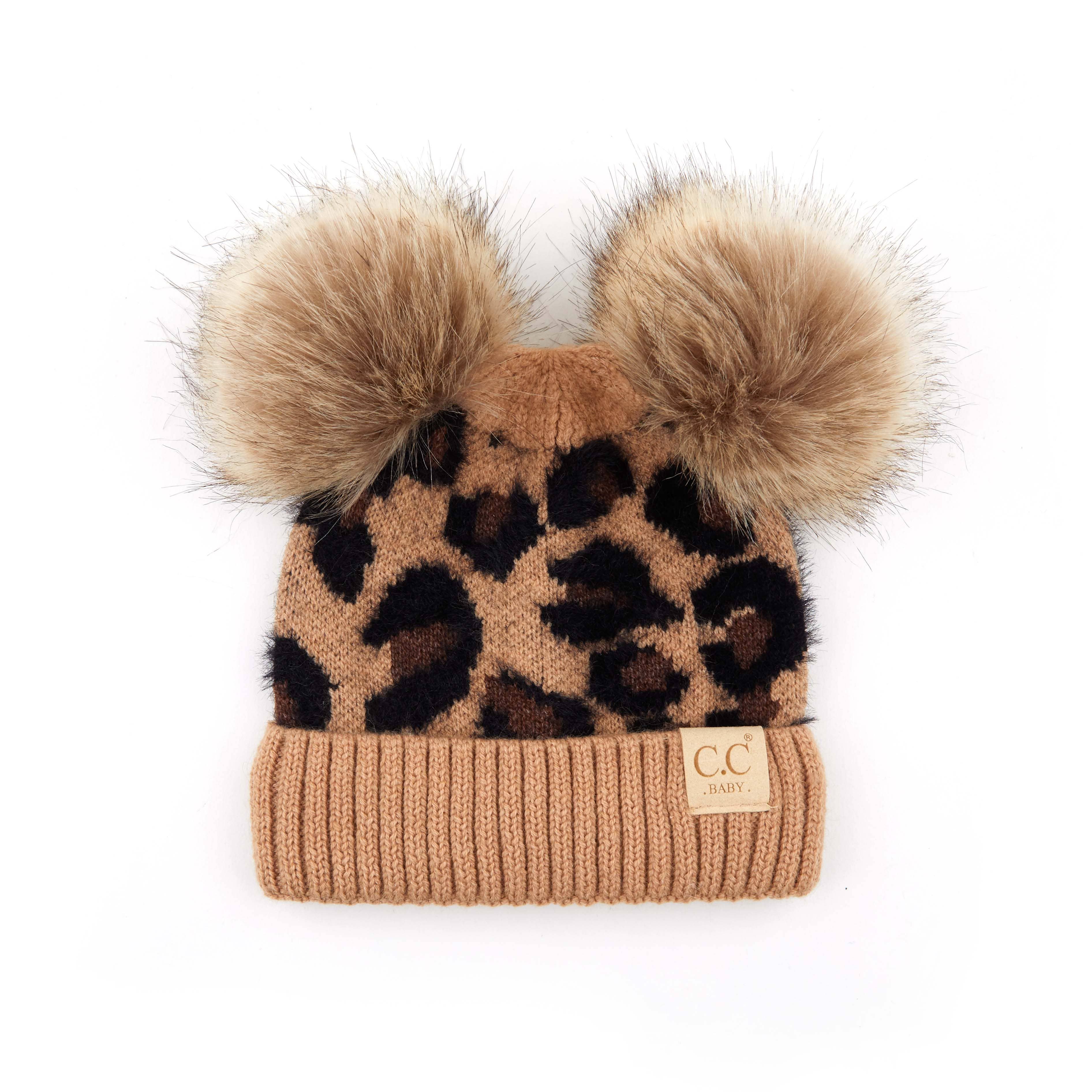 Truly Contagious - Wholesale Beanie - Kids - CC Double Pom Kid Leopard Beanie ( KIDS-2061POMPOM )2