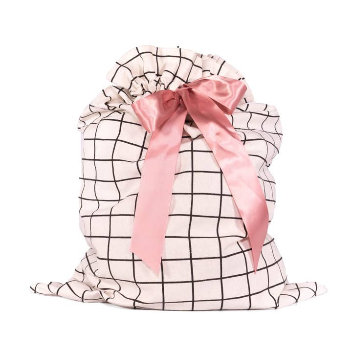 White With Black Grid Pattern Cotton Sleigh Bag 27" Tall for wholesale by EverWrap