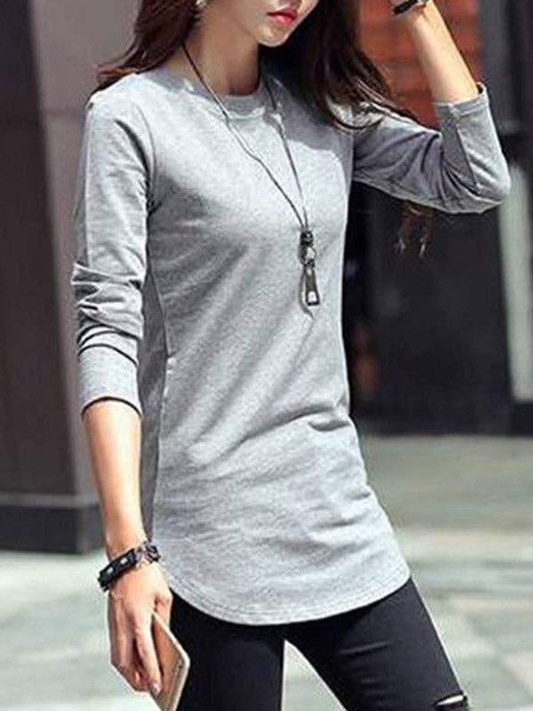 VividLux - Wholesale Tunic – Women’s - Long Sleeves Solid Color Round-Neck T-Shirts Tops5
