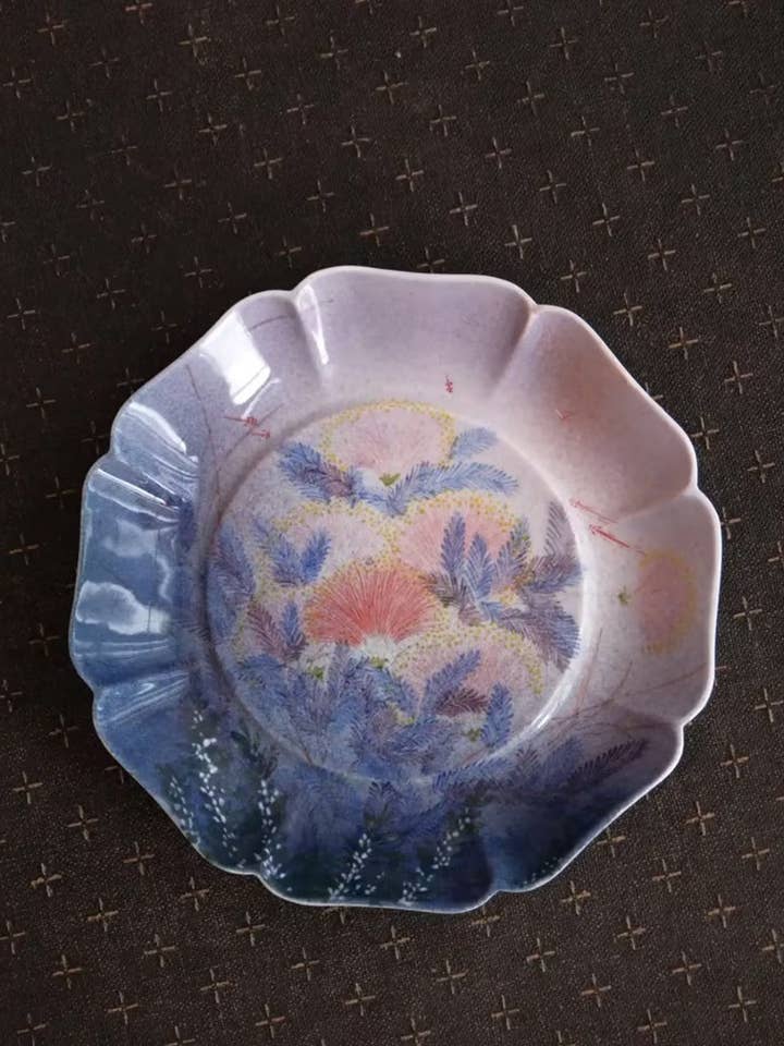 Blomstret farveblok-keramiktallerken for engroshandel hos sylvarastudio