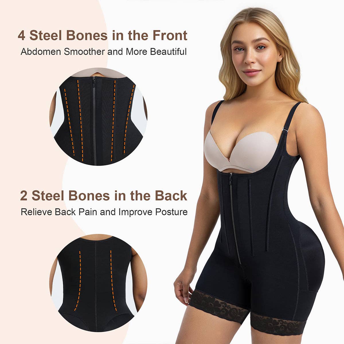 ShaperX Shapewear - Vente Sous-vêtements sculptants – femme - SHAPERX Faja avec 6 Baleines en Acier, Contrôle du Ventre, Fermeture Éclair & Crochets, Rehausseur de Fesses2