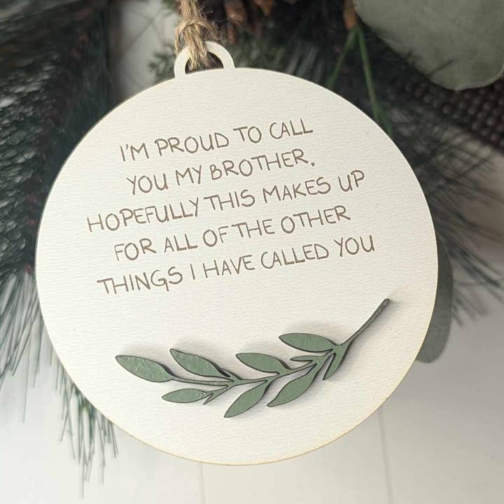 Funny Brother Sister Christmas Ornament for wholesale by Richer Design Co.