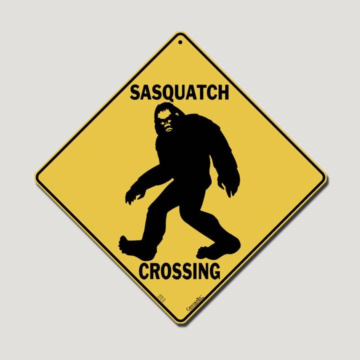 Sasquatch Silhouette Crossing 12" x 12" Aluminum Sign for wholesale by Atlas Screen Printing
