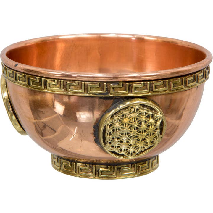 Copper Bowl Incense & Charcoal Burner - Flower of Life for wholesale by Kheops International