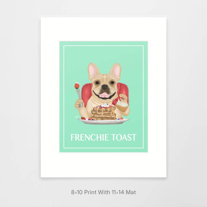 Laura Bergsma Studio - Venta al por mayor Ilustración - Lámina artística de perro bulldog francés, Frenchie Toast, edición de cervatillo1