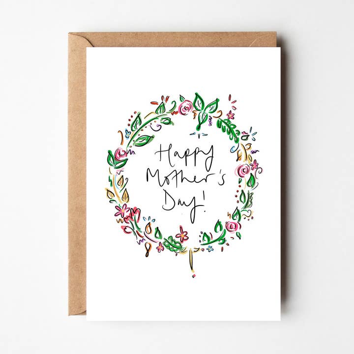 Floral Wreath Mother's Day Card for wholesale by Bellynam Studio