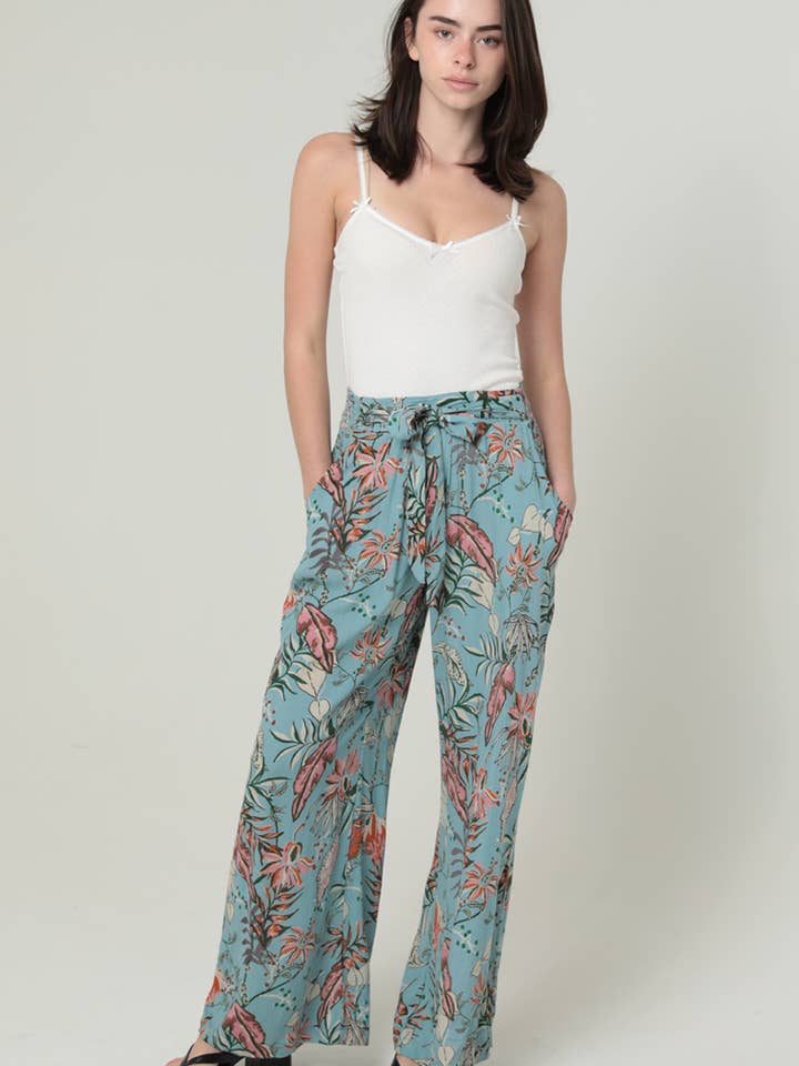 25C71-A654 PRINTED TIE WAIST WIDE LEG PANTS for wholesale by ANGIE