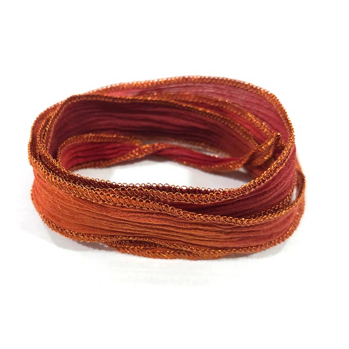 100% Gekochtes Seidenband Orange Kupfer Metallic für den Großhandel von Woo's pure feelings