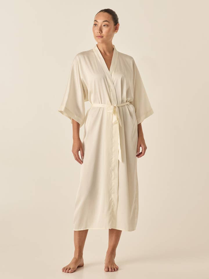 Recycled Satin Robe - Henrietta Ivory for wholesale by Gingerlilly