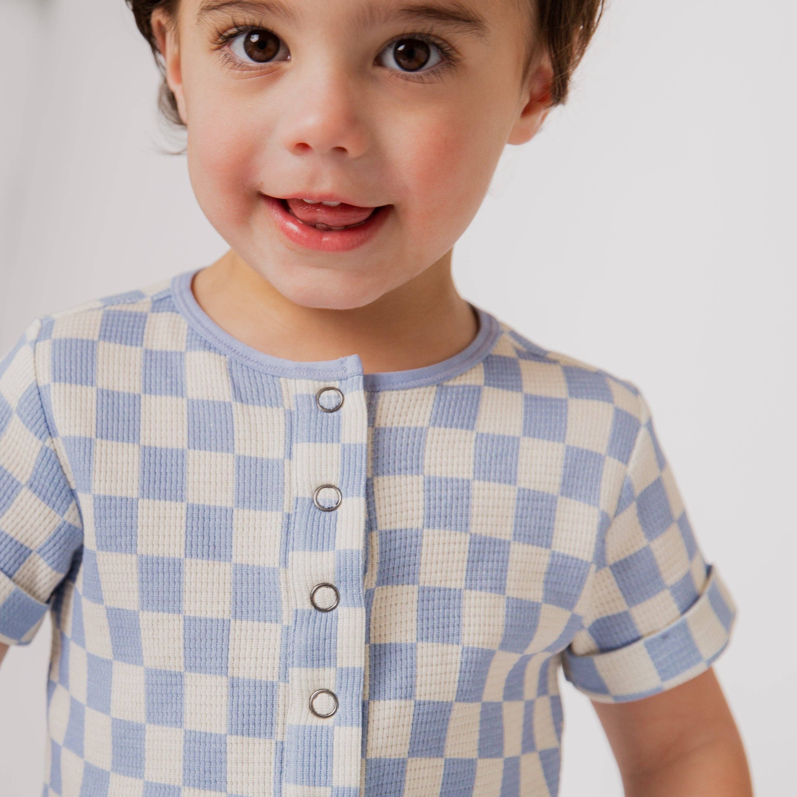RAGS - Wholesale Jumpsuit - Baby - Rag Romper - Blue Check Waffle10