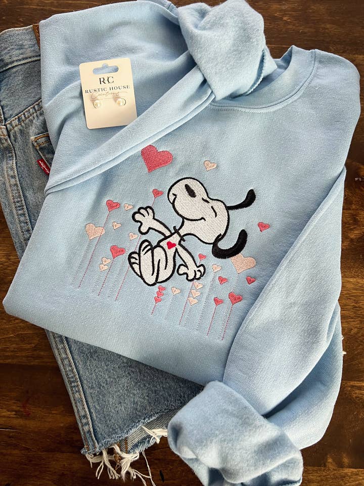 Valentines Snoopy Embroidered Sweatshirt for wholesale by Rustic House Creations
