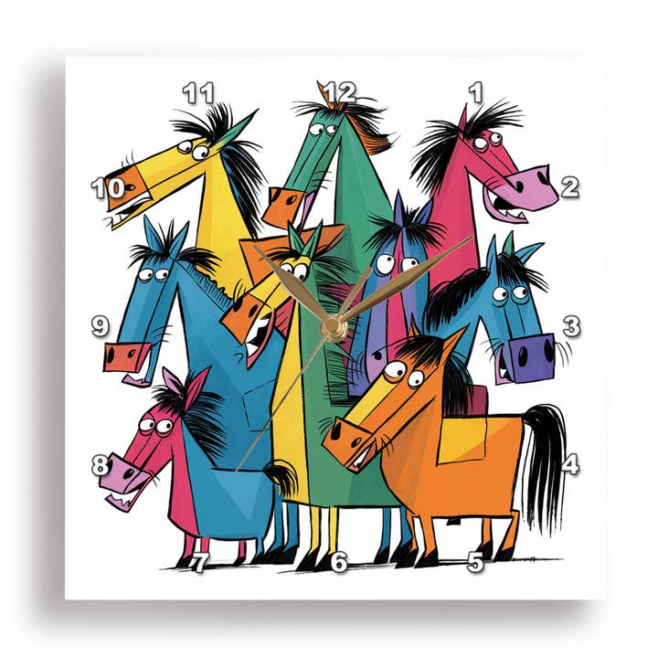 3dRose - Vendita all'ingrosso Orologi da parete - 3dRose, Orologio da Parete con Arte Astratta di Cavalli Colorati Divertenti e Variopinti per Equitazione0