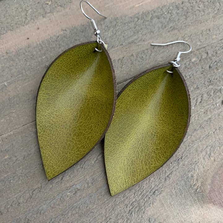 Jill's Jewels - Wholesale Dangle Earrings - Olive Green Leather Earrings0