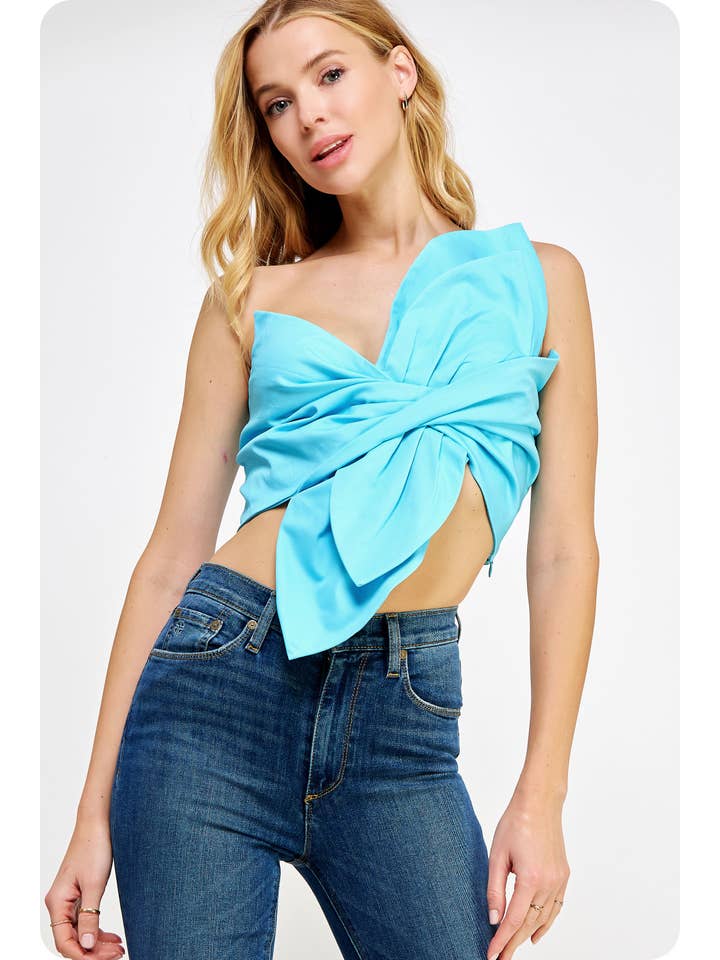 Strut & Bolt - Wholesale Shirt - Women's - One-Shoulder Knotted Flower Bow Crop Top44