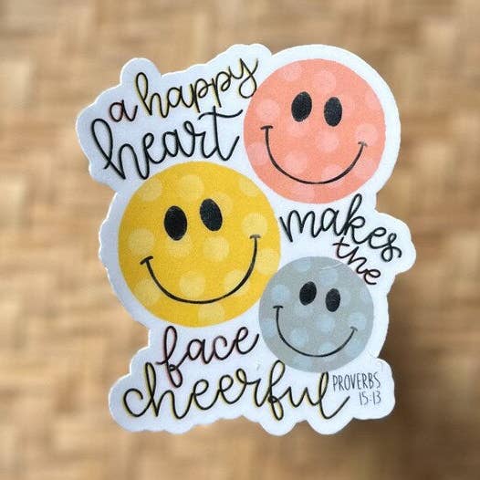 A happy heart makes the face cheerful waterproof sticker for wholesale by Earth and Timber co