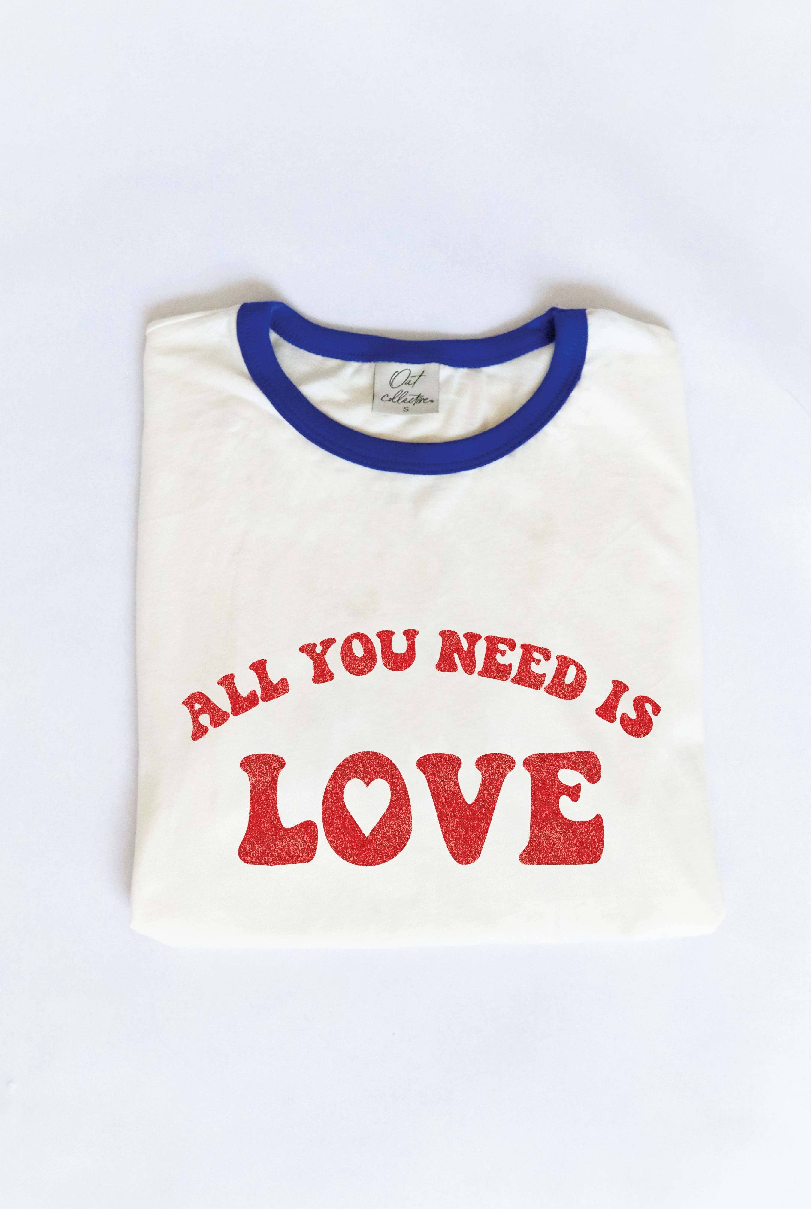 OAT COLLECTIVE - Wholesale Screen Printed T-Shirt - Women's - ALL YOU NEED IS LOVE  Ringer Graphic T-Shirt5