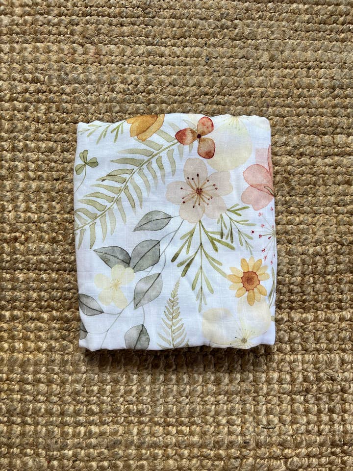 Kourtni Gunn Art - Wholesale Swaddle - Baby - Fall Floral Baby Blanket | Fern Muslin Swaddle Blanket2