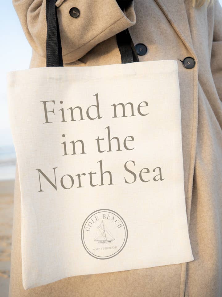 Bolsa de lino 'Encuéntrame en el Mar del Norte' para venta al por mayor de Cole Beach - Northumberland
