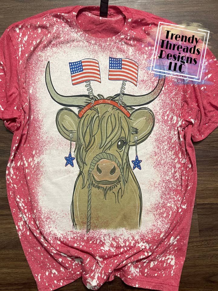 Camicia da mucca delle Highlands degli Stati Uniti per la vendita all'ingrosso da parte di Trendy Threads Designs LLC