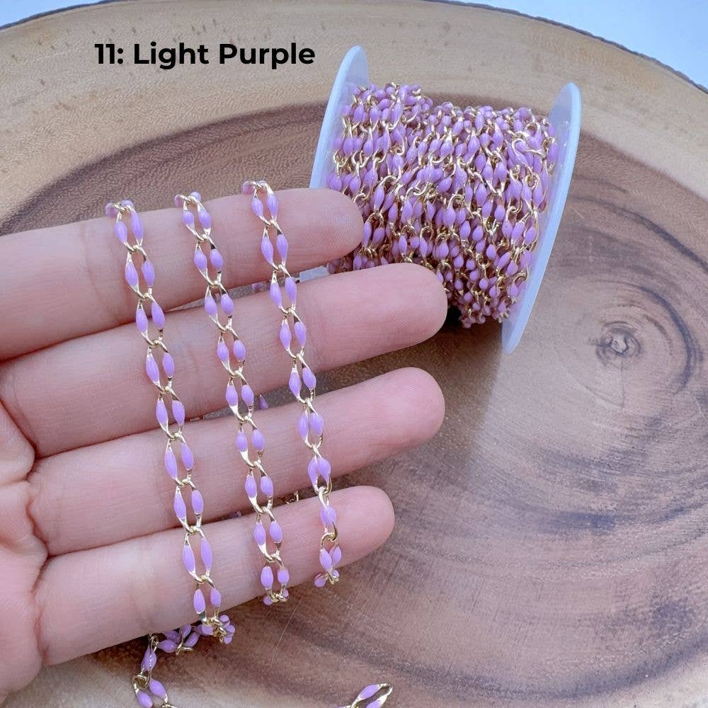 Beads Creation - Wholesale Link & Chain Necklace - Multi color Enamel Rolo Cable Paperclip Chain by Foot, CH31516