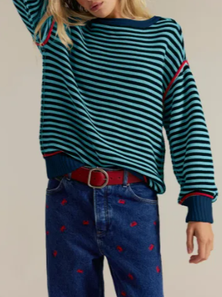 Rosa Clothing - Wholesale Knit Sweater - Women's - Dropped shoulders oversized Knit sweater Pullover in stripe3