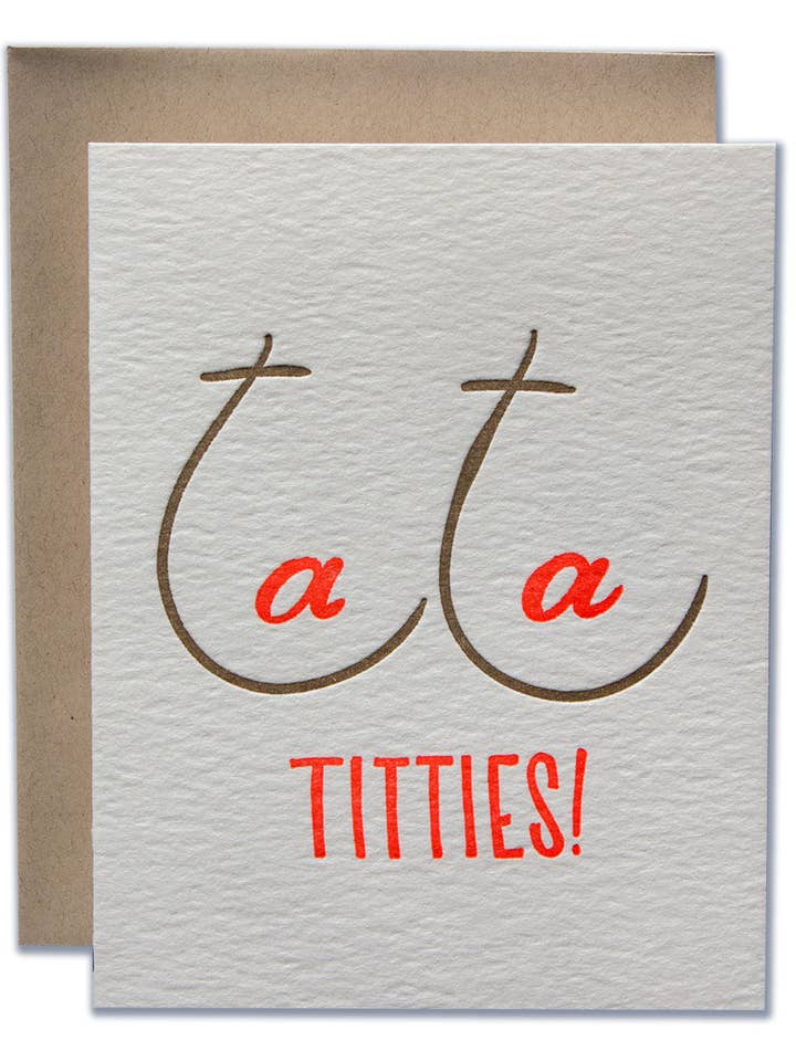 Ta Ta Titties Breast Cancer Card for wholesale by Ladyfingers Letterpress
