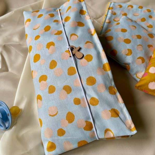 Blue dots diaper bag for wholesale by bebelito