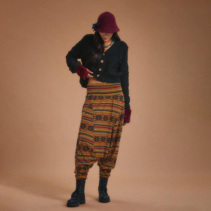 Los Banditos - Venta al por mayor Pantalones - Mujer - Pantalones Shalwar con estampado naranja y cintura fruncida