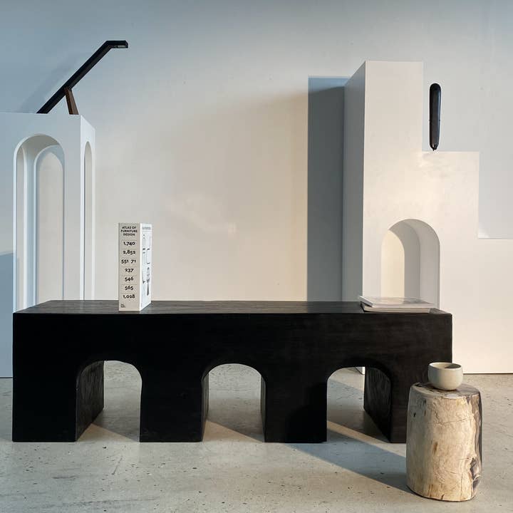 Office Objets - Wholesale Bench - Solid monoxyle wooden bench with sculpted base in 3 arches - Black color130