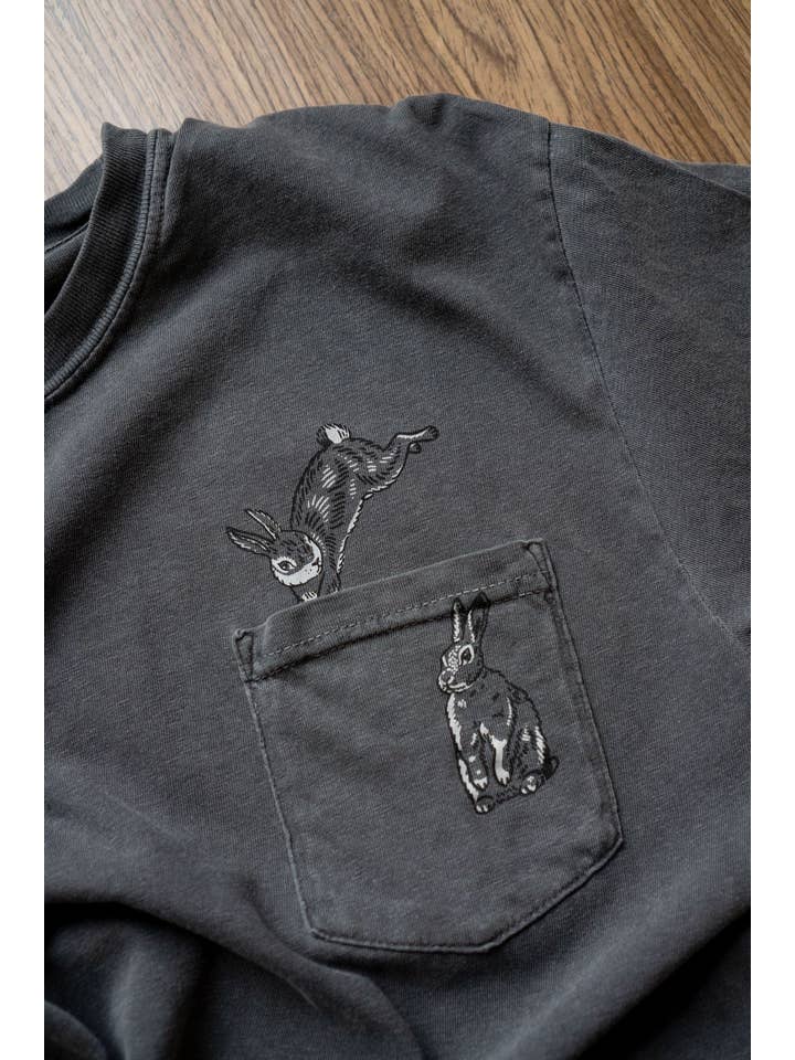 Stay Home Club - Wholesale Screen Printed T-Shirt - Unisex - Rabbit Hole Pocket Tee