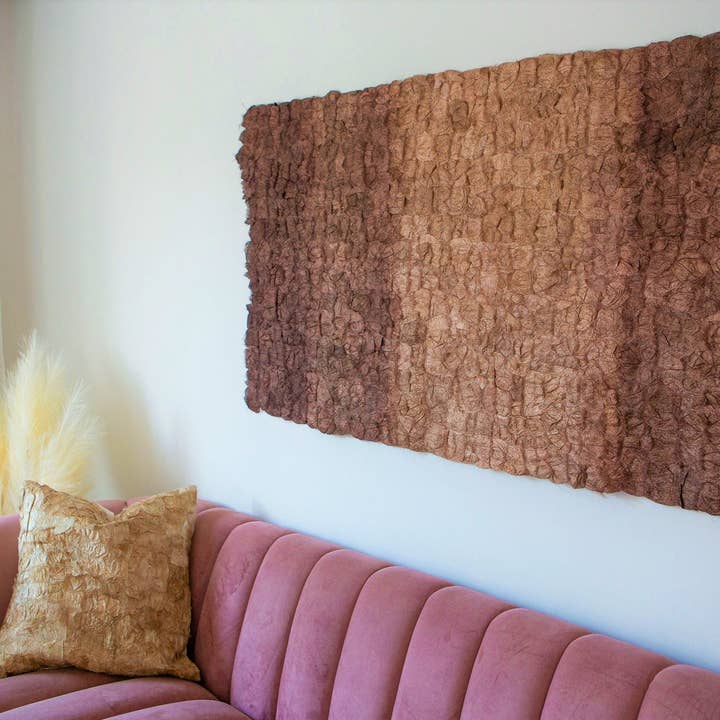 Plant Dyed Wild Silk Wall Hanging - Color Field - Natural Warm Brown for wholesale by Tanana Madagascar