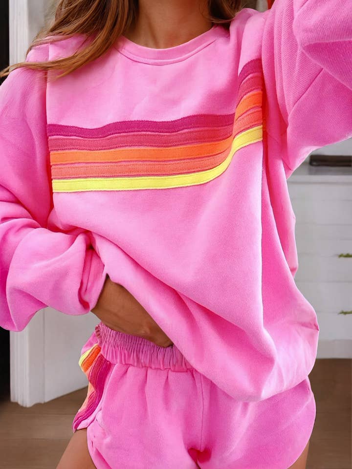 LDC Color Contrast Trim Long Sleeve Top and Shorts Set for wholesale by Little Daisy Closet