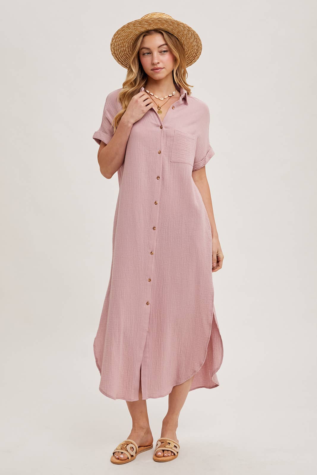 Bluivy - Wholesale Dress - Women's - BUTTON UP MAXI SHIRT DRESS WITH POCKET94