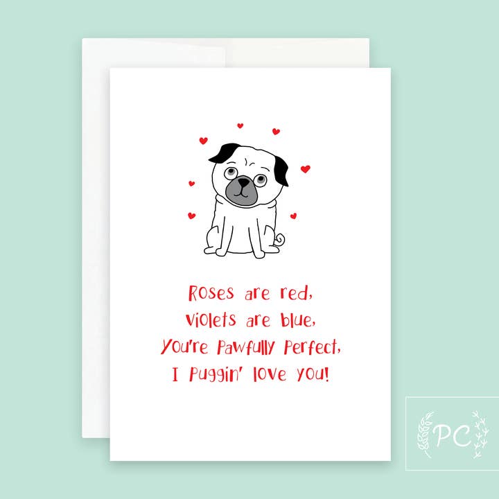 I Puggin' Love You | tarjeta de felicitación para venta al por mayor de Prairie Chick Prints