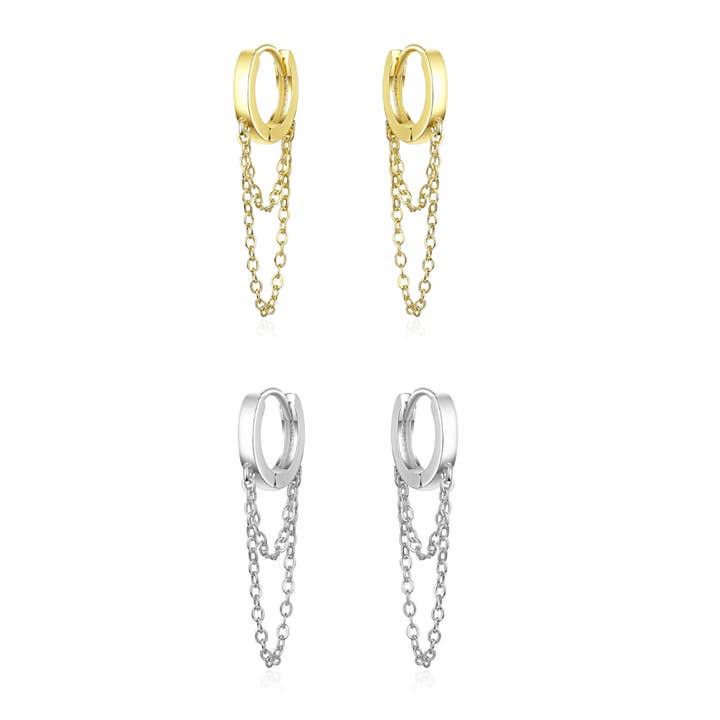 Double Chain Huggies Hoops for wholesale by KIKICHIC