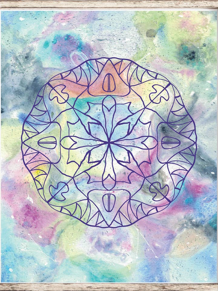Esoteric Colorful Galaxy Mandala Watercolor Art Print for wholesale by Julia Frost Art